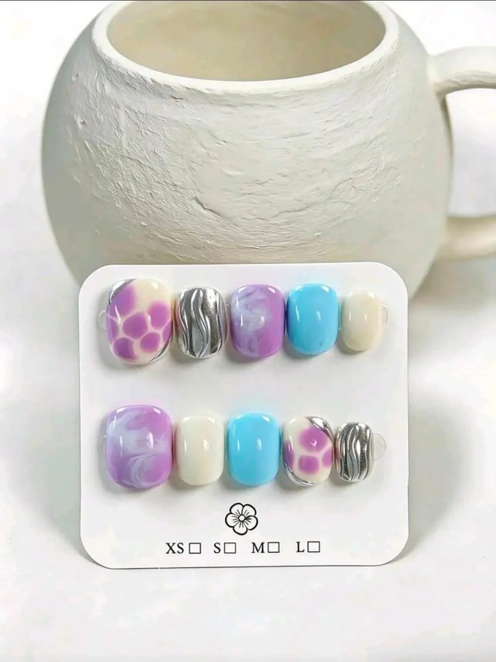 10 Handmade Purple Oval Acrylic Nail Art Set Short Nails Size Large Reusable New